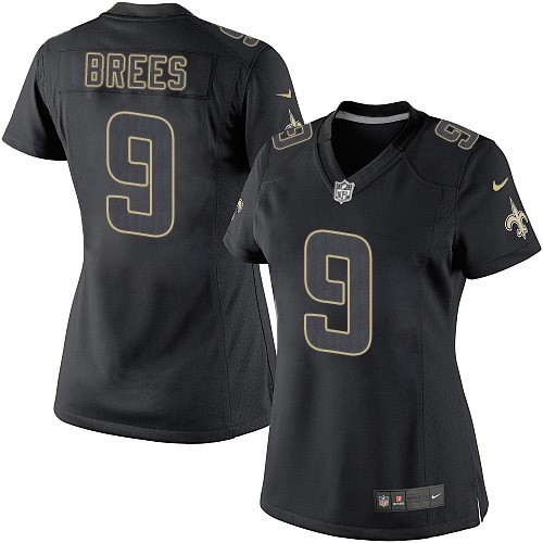 Women's Elite Drew Brees Nike Jersey Black - #9 Impact NFL New Orleans Saints